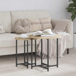 Beistelltisch Set 2-teilig Sonoma Eiche Schwarz 50x50 & 36x36 cm Metallrahmen Nesting Coffee Table Modernes Design Langlebig platzsparend f&uuml;r Wohnzimmer Schlafzimmer Flur
