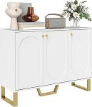 HOMCOM 3 ukseline moodne elutuba reguleeritavate riiulitega ja kuldsete jalgadega s&ouml;&ouml;gituppa, esikusse, TV m&ouml;&ouml;blile kuni 127 cm, valge, 106,5 x 35 x 77,5 cm.