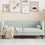 Chesterfield Diivan 2-Sitzer Samt Hellgrau mit Nackenkissen, Bequemes Polstersofa f&uuml;r Wohnzimmer und B&uuml;ro, Klassisches Design mit Knopfheftung, Einrichtungs-Highlight