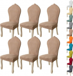 Stretch Esszimmer Stuhlhusse 2/4/6Er Set Elastischer Stuhlbezug Mit Runder R&uuml;ckenlehne Stretch Stuhlbezug Aus Einfarbiger Jacquard Stuhlschoner F&uuml;r Esszimmer Hochzeit Deko,E 6pcs