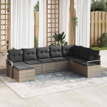 Modulares Garten Sofa Set 8 St&uuml;ck in Schwarz Creme aus Poly Rattan als 8-teilige Outdoor Sofagarnitur