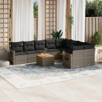 Modulares Gartensofa komplekt 10-TLG. Schwarz Poly Rattan mit Kissen und Ablage als Garten Sofagarnitur