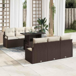 Modulares Gartensofa-Set 7-teilig Braun Creme mit Speicher aus Poly-Rattan, modernes Garten-Sofaset 7 St&uuml;ck