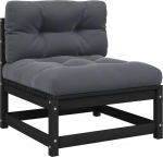 Massivholz Garten-Ecksofa aus Kiefer Eckgarnitur mit grauen Kissen Outdoor-Ecksofa f&uuml;r den Garten modular kombinierbar