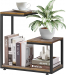 SMFANLIN G Shaped Side Table with Thick Metal Frame, 3-Tier Side Table for Sofa, Bedside Table with Storage, Corner Table, Coffee Table for Bedroom, Living Room, Kitchen (Rustic Brown)