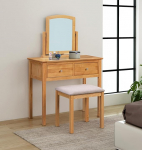 Hallowood Furniture Hereford Light Oak Dressing Table Set with Stock and Mirror, puidust konsoollaud p&ouml;&ouml;rleva peegliga ja halli pehmendusega istmega jakkar, garderoobilaudade komplekt.