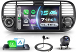 VECHTEL 4G + 64G autoraadio Android 15 Fiat 500 2007-2015, 7-tolline IPS puuteekraan juhtmevaba Carplay Android autoga, autoraadio toetus GPS Wi-Fi USB / t&uuml;&uuml;p C Bluetooth FM RDS raadio tagurduskaamera
