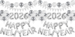 Silvester Deko 2026, Neujahr Silvesterdeko,Happy New Year Party Deko Silber,2026 Anzahl Ballons Girlande,Party Deko Accessoire f&uuml;r Silvesterparty (Packung mit 2)
