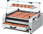 VEVOR Hot Dog Machine 11 rulli roostevabast terasest, 2400 W, elektriline grill koos kuklite soojendaja ja kattega (klaas + PC) ja 3 temperatuuri reguleerimise ja k&uuml;lgmise hoiukasti ja &otilde;lip&uuml;&uuml;dja salvega.