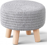 Wimarsbon Pouf Ottoman, 100% puuvillane kootud Boho jalahoob, &uuml;mmargune jalahoob libisemisvastaste puidust jalgadega, kodudekoratsioon, k&auml;sitsi valmistatud pouf, vaba aja veetmise p&otilde;randap&otilde;randakohver elutuppa (hall)