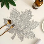 Tischset 4Er Set, Hohles Blattmuster Platzsets f&uuml;r k&uuml;che Speisetisch Hotel, Platz-Matten, Silber, 41cmx44cm
