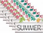 Stoff-Tischsets, waschbare Tischsets f&uuml;r Esstisch, 6er-Set,Tropische Blumenbl&auml;tter im Sommer