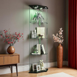 Klaasist vitriinkapp koos LED-kollektoriga Vitriinkapp 4 klaasriiuliga ja lukustatavate ustega, jalg, karastatud klaasist kapid kaasaegsed elutuppa, magamistuppa (must Touch Light, 60 x 42,5 x 162 cm)
