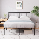 ZINUS Justin Double Bed Frame - voodi 190 x 135 cm - 35 cm k&otilde;rgus - metallist voodiraam koos peaosaga - platvormvoodiraam terasliistude toega - kaasaegne disain - lihtne kokkupanek - must