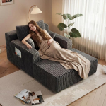HAUSPROFI kondita diivan Diivan 1-Sitzer, kleines Mini Sofa mit Chaiselongue, Schaumstoff Sofa aus Samtstoff inkl. 3 Kissen, Wohnzimmer Couch mit Seitentasche, 168 x 113 x 85 cm (Dunkelgrau) | Kordstoff Bodensofa