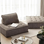 Generisch Modular Floor Diivan Boucle Fabric Cream Tufted Seat Removable Cushion Modern Design (Hall)