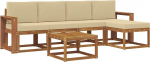 Outdoor-Sofa-Set mit Kissen aus massivem Akazienholz, modulare Gartenm&ouml;bel-Sitzgruppe f&uuml;r Terrasse und Balkon, Lounge-Set inkl. Tisch und Hocker, Natur ja Beige