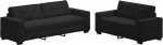 2-teiliges schwarzes Samtsofa Set mit Kissen, stabiles Holz- und Metallgestell, breite Armlehnen f&uuml;r Komfort, dick gepolsterte Sitzfl&auml;che und R&uuml;ckenlehne, ideal f&uuml;r Wohnzimmer