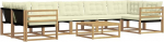 Outdoor Sofagarnitur aus Akazienholz, Modulares Gartenm&ouml;bel Set mit Textilene, Loungegruppe f&uuml;r Terrasse und Garten, Ecksofa und Tisch, 7 Sitzpl&auml;tze, Braun
