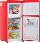 Merax Retro k&uuml;lmik Punane 60 L k&uuml;lmik-pagasikapp, minik&uuml;lmik koos s&uuml;gavk&uuml;lmikuga 22 L, kaheukseline k&uuml;lmik vabalt seisev, 7 temperatuuritasemega, LED-valgusega, 45,5 x 88,8 cm - Antiikpunane