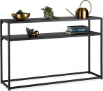 Relaxdays Konsoollaud 2 riiulit Metallist ja MDF-st Ruumis&auml;&auml;stlik kitsas k&uuml;ljelaud 70 x 110 x 30 cm Must