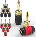 FosPower 6 Paar (12 St&uuml;ck) Bananenstecker 24K Vergoldet f&uuml;r Lautsprecherkabel, Deadbolt Design ohne L&ouml;ten, 4mm Lautsprecherstecker High End f&uuml;r HiFi, AV-Receiver & Heimkino