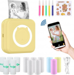 ZAKVOP Mini Printer for Smartphone, Mini Portable Photo Printer, Mini Pocket Printer, Bluetooth Thermal Printer for iOS and Android, Sticker Printer for Journal, Notes, List, Memo - Yellow