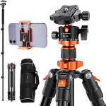 K&F Concept Mobile Phone Tripod Camera Tripod with 2 in 1 Aluminium Clamp Change Plate, Tripod Camera with Metal Ball Head, Monopod Function, Tripod for Smartphone and DSLR Camera, Tripod with 10 kg