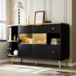 KUAKE Sideboard kapp 2 ukse ja 2 sahtliga, p&ouml;&ouml;rlevate riiulitega, 130 x 40 x 80 cm, k&ouml;&ouml;gikapp koos LED-iga, buffetkapp, seisukapp, k&uuml;ljepaneel, hoiukapp, s&ouml;&ouml;gituba,