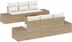 Rantry 7-teiliges Garten Sofa Set mit Kissen Beige Poly Rattan Akazie Gartenlounge Model3347904