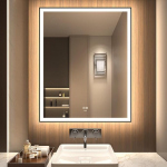 GANPE LED Bathroom Mirror, Makeup Cosmetic Mirror, Wall Mounted, Large Modern Frameless Illuminated Mirror, Anti-Fog + IP44 Waterproof + Vertical & Horizontal (100 x 80 cm)