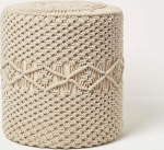Homescapes Astrid Boho Pouf Cotton Natural 40 x 42 cm Pouf Stool Macrame Undyed