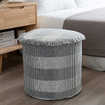 MOCOFO Decoration Pouf Cover Unfilled Round for Living Room, Cotton Woven Poufs, Ottoman Footstool (Grey, 35 x 35 x 30 cm)