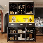 Oxtao k&ouml;&ouml;gikapp 120 x 40 x 180 cm, LED-valgustusega k&uuml;ljepaneel, muudetavad valgusv&auml;rvid, kolme ukse ja kolme sahtliga puhvetkapp, k&otilde;rge k&ouml;&ouml;gikapp, vitriinkapp (must-5)