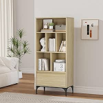 [en.casa] Kistiandi raamaturiiul avatud riiul tamme v&auml;limusega heledast 137 x 60 x 35 cm Seisev riiul sahtliga elutuba kontoririiul seisev riiul