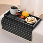 Oungy diivanitaldriku k&auml;etoed, libisemisvastane bambusest diivanitaldrik, diivanitahvel, paindlik ja kokkupandav diivanitaldriku k&auml;etoed suupistete, tasside, mobiiltelefoni, juhtimise jaoks (must)