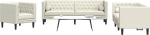 Gecheer 3-TLG. Chesterfield-Sofa-Set mit Nackenrollen Creme Samt, Polstersofa Gepolsterte Couch f&uuml;r Wohnzimmer Apartment B&uuml;ro G&auml;stezimmer3209288