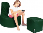 PATCH HOME Patchhome Gamer Chair koos Cube Bean Bag komplekt l&auml;bim&otilde;&otilde;t 75 cm, 80 cm k&otilde;rgus, 30 cm istme k&otilde;rgus + 35 x 35 cm Cube juba t&auml;idetud pol&uuml;st&uuml;reeniga ja zipiga t&auml;itmiseks, tumeroheline.