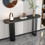 Kitsas baarilaua konsool metallist alusega elutuppa - kaasaegne diivanilaud koos hoiuriiuliga diivani taga sissep&auml;&auml;sulauaga koridori ja fuajee jaoks