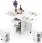 LIFEZEAL 3-in-1 s&ouml;&ouml;gilaud ratastega, kokkupandav k&ouml;&ouml;gilaud, puit, 120 x 77 cm, pikendatav s&ouml;&ouml;gilaud 4-6 inimesele, baarilaud s&ouml;&ouml;gituppa, elutuppa, max. 95 kg (valge)