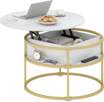 GIANTEX kohvilaud reguleeritava k&otilde;rgusega, k&uuml;ljelaud, kuldne marmor, kohvilaud, diivanilaud varjatud hoiuruumiga, elutoa laud, kaasaegne disain, &uuml;mmargune salongilaud, l&auml;bim&otilde;&otilde;t 80 cm