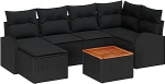 Rantry 7-teiliges Garten Sofa Set mit Kissen Schwarz Poly-Rattan Akazie Gartenlounge Model3347604