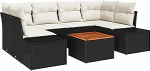 7-teiliges Garten Sofa Set mit Kissen Schwarz Poly Rattan Akazie Gartenlounge Model3347908