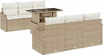 7-teiliges Garten-Sofa-Set mit Kissen Beige Poly-Rattan, 2-Sitzer Garten-Sofa mit Kissen Beige Poly-Rattan Gartenlounge Model3348387