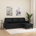 3-kohaline diivan koos tugitooliga, Lounge diivan seljatoega, polsterdatud diivan, kahene diivan, elutoa diivan, k&uuml;lalissohva, diivan, kaasaegne diivan elutuppa, vastuv&otilde;tule, kontorisse, must, 180 cm, Faux