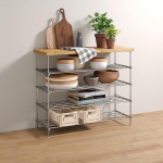 PHOS Design Sideboard 80 cm lai, massiivse tammepuust riiuliga ja 4 roostevabast terasest tasandiga