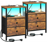 AMHANCIBLE komplekt 2 &ouml;&ouml;kappi koos laadimisjaama ja LED-valgustitega (pruun)