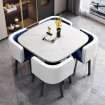 Mid Century Couchtisch-Set mit 4 St&uuml;hlen, modern, blau, ideaalne Milchtee-Gesch&auml;fte, B&uuml;ros und Balkone, stilvoller quadratischer Esstisch und Stuhl