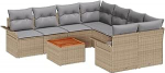 9-teiliges Garten-Sofa-Set mit Kissen Beige Poly-Rattan Akazie Gartenlounge Model3347308