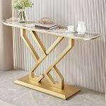 Moderner Konsolentisch mit goldenem Akzent f&uuml;r Eingangsbereich, Foyer, Wohnzimmer - stilvoller 47,2-Zoll-Flurtisch, dekorativer Sofatisch f&uuml;r die Inneneinrichtung und Aufbewahrung.